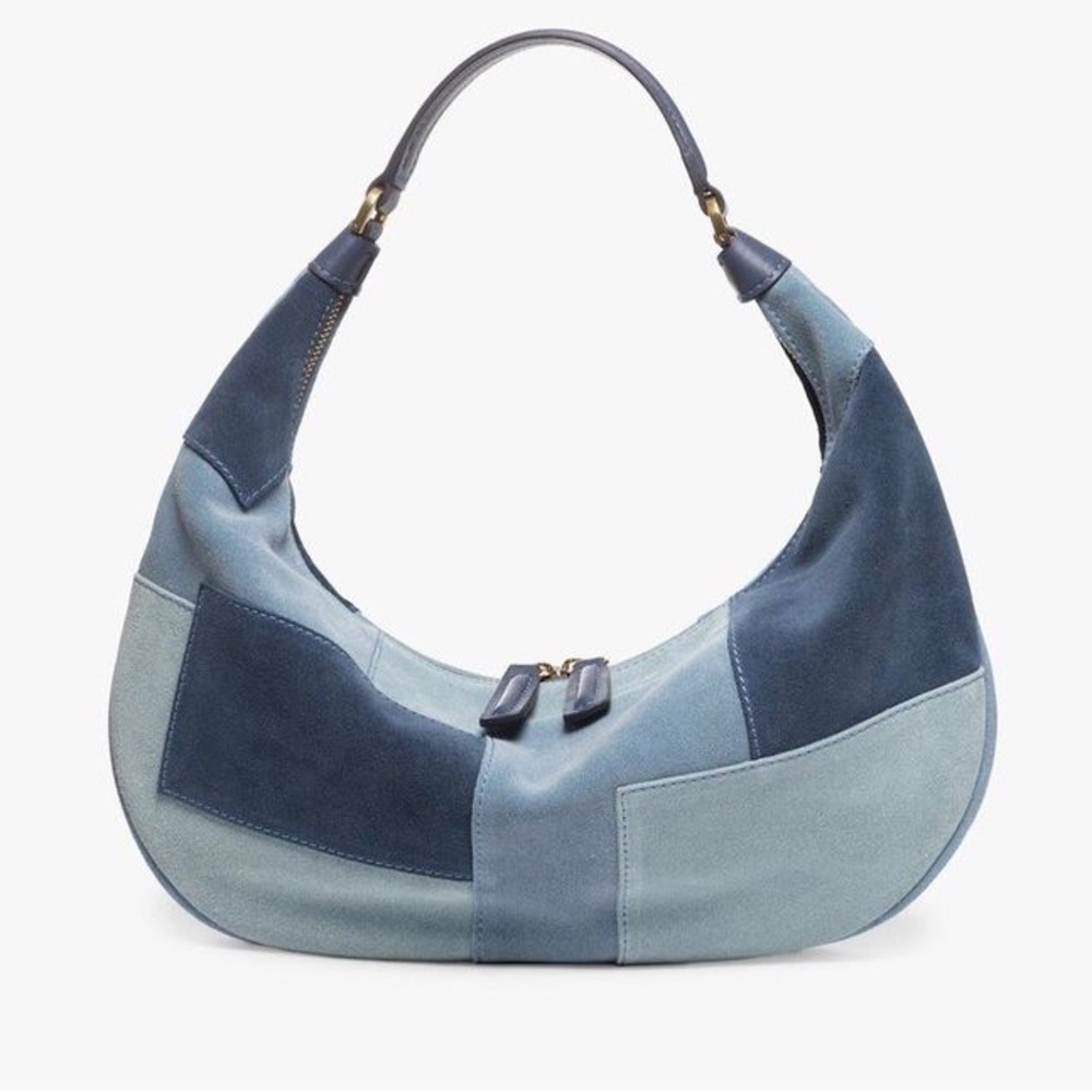 Staud Sasha Patchwork Suede Shoulder Bag in Blue
